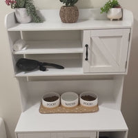 Garvee Cat Litter Box Enclosure, Modern Hidden Cat Litter Box Furniture with 4-Tier Storage Shelves, 2 Cabinets, Cat Litter Mat, Large Wood Indoor Cat House Furniture for Home, White