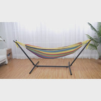 Garvee Double Hammock with Space Saving Steel Stand Included, 2 Person Outdoor Hammock, Portable Hammocks with Carry Bag, 450lb Capacity Standing Hammocks for Outside Garden Backyard