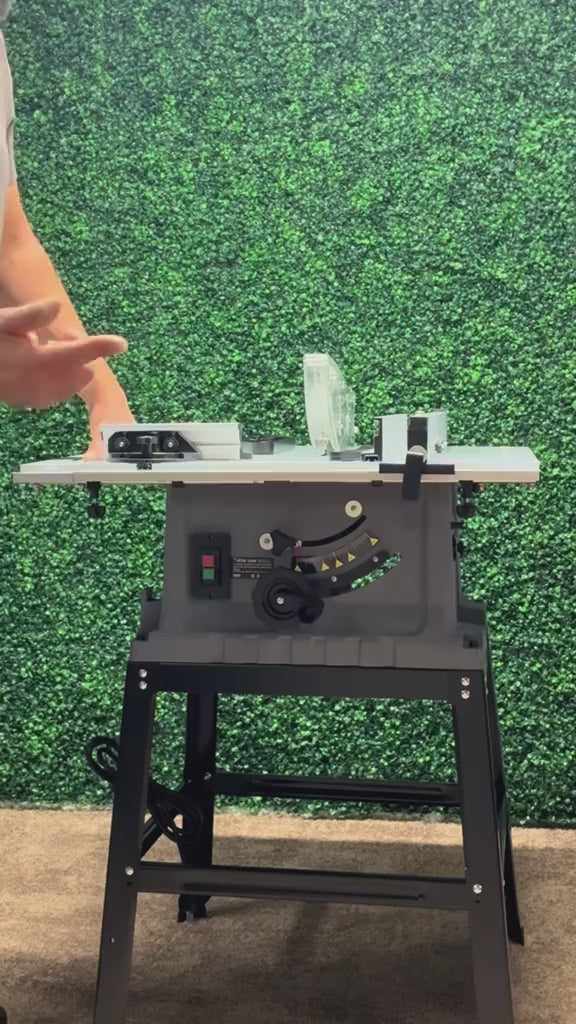 Garvee 10 Inch, 15A Multifunctional Saw with Stand & Push Stick, 90° Cross Cut & 0-45° Bevel Cut, 5000RPM, Adjustable Blade Height for Woodworking