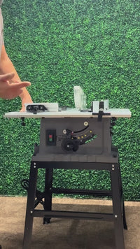 Garvee 10 Inch, 15A Multifunctional Saw with Stand & Push Stick, 90° Cross Cut & 0-45° Bevel Cut, 5000RPM, Adjustable Blade Height for Woodworking