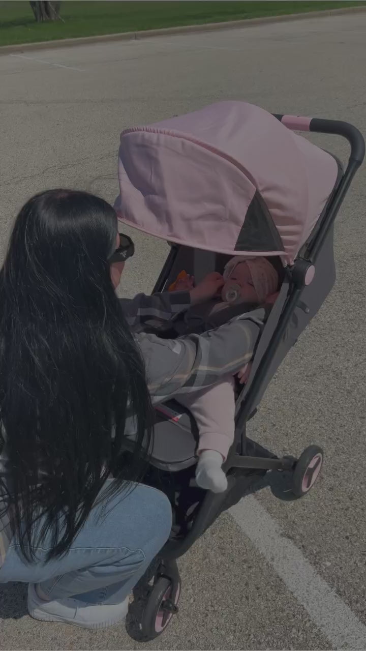 Garvee Lightweight Compact Stroller, One Hand Fold, Airplane Friendly, Reclining Seat, Canopy, Smooth Suspension, Travel Ready, Pink, Ideal for Travel - Pink