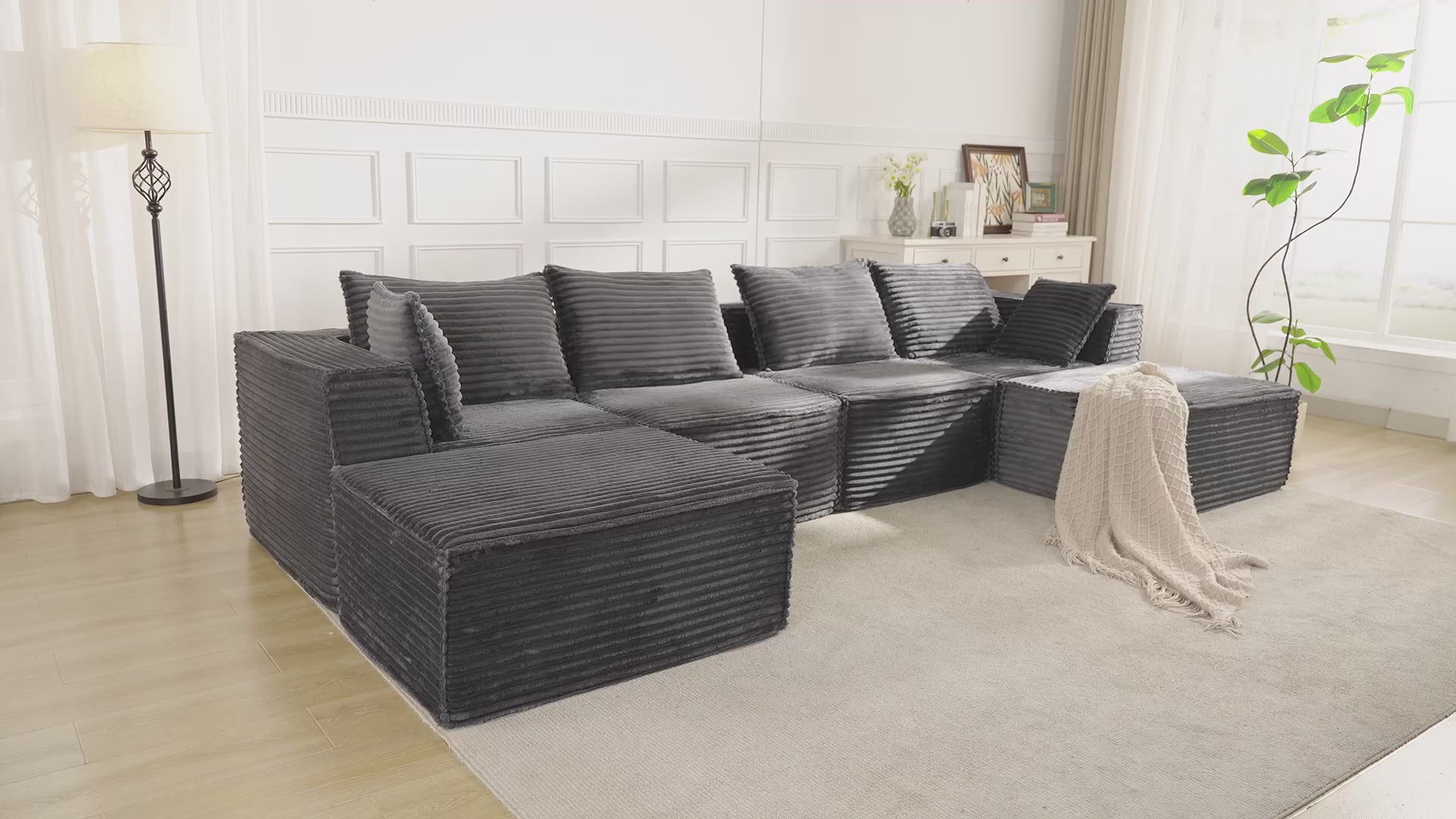 Garvee 137" Modular Sectional Sofa, Modern Cloud Sectional Couch with Deep Seat, L-Shape Boneless Couch with Chaise for Living Room Apartments, No Assembly Required (4 Seater + 2 Ottoman), Grey