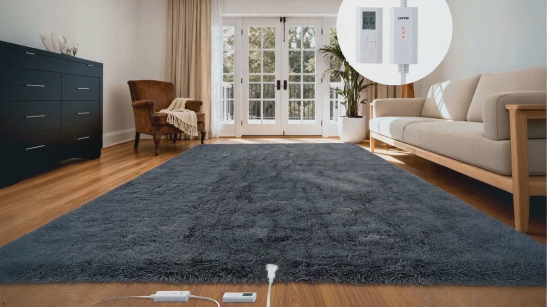 Garvee Heated Rug 5x7 ft, Wireless Electric Heating Floor Mat Gaming Rug with 6 Heat Levels & Auto Off, Soft Plush Heating Carpet Foot Warmer for Living Room Bedroom Office Playroom, Grey