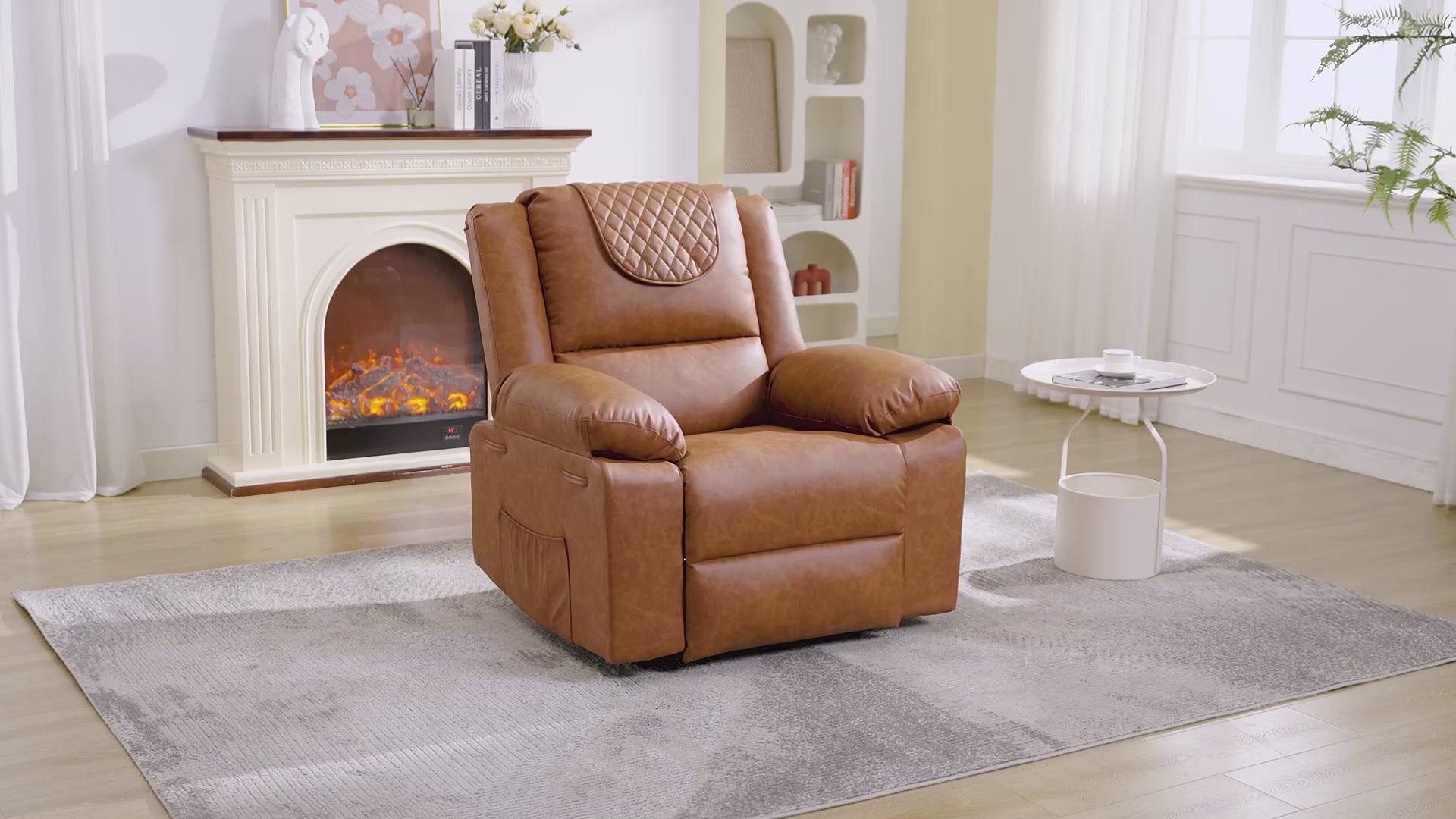 Garvee Manual Massage Recliner Chair with Heating for Adult, PU Leather Recliner Chairs Single Sofa with Side Storage Pockets and Remote Control, Suitable for Living Room/Bedroom, Brown