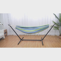 Garvee Double Hammock with Space Saving Steel Stand Included, 2 Person Outdoor Hammock, Portable Hammocks with Carry Bag, 450lb Capacity Standing Hammocks for Outside Garden Backyard
