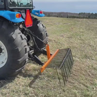 Garvee 60 Inch Pine Straw Rake - 26pcs 8mm Coil Spring Tines Durable Powder Coated Steel Tow Behind Landscape Rake with 3 Point Hitch Receiver Attachment Fit to Cat0 Cat 1 Tractors for Leaves Grass, Yellow