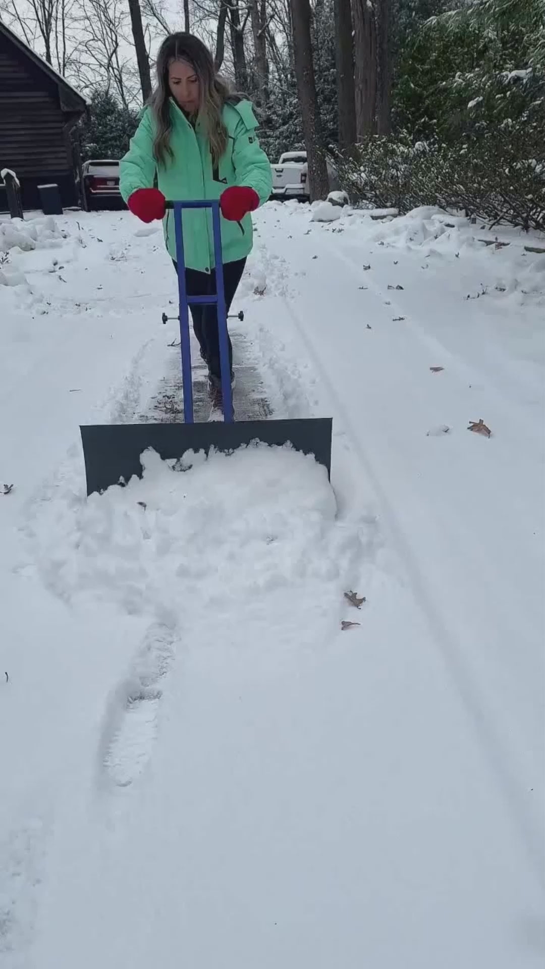 Garvee 29"W X 19.8"H Snow Shovel with Wheels, Carbon Steel, 29" Metal Blade, Adjustable Handle & Angles, Double Rod Design, Anti-Slip Grip, Pneumatic Wheels, Driveway & Yard