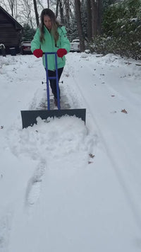 Garvee 29"W X 19.8"H Snow Shovel with Wheels, Carbon Steel, 29" Metal Blade, Adjustable Handle & Angles, Double Rod Design, Anti-Slip Grip, Pneumatic Wheels, Driveway & Yard