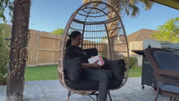 Garvee 360° Swivel Egg Chair, Oversized Patio Rotating Basket Chair, Steel Frame and Metal Base, Waterproof, PE Rattan Lounge Chair for Indoor & Outdoor Patio, Living Room, and Backyard, Black