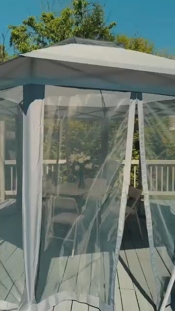 Garvee 13'x13' Hexagonal Pop-Up Gazebo Tent with Mosquito Netting - 6-Sided Instant Outdoor Canopy, Sun Shelter Pavilion for Patio, Light Grey & Dark Grey