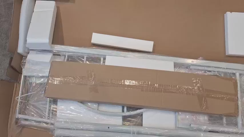 Garvee Twin Size Loft Bed, Heavy Duty Metal Frame with Arched Guardrail & Safety Ladder, Space-Saving Design, Metal Slats, Kids & Adults, Small Rooms, White