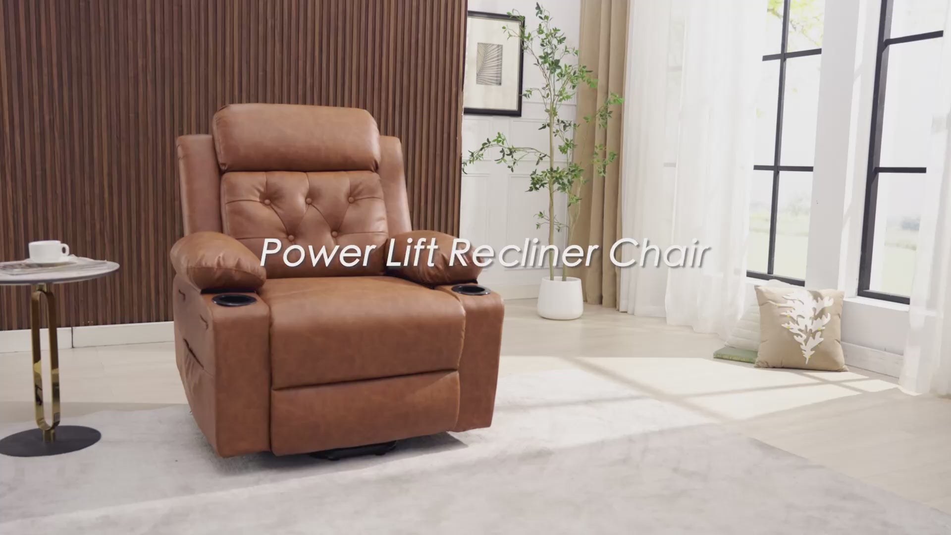 Garvee Power Lift Recliner Chair for Elderly with Massage and Lumbar Heating, PU Leather Electric Lift Reclining Single Sofa with Side Pockets, 2 Cup Holders for Mobility Impaired, Brown