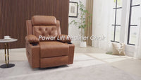 Garvee Power Lift Recliner Chair for Elderly with Massage and Lumbar Heating, PU Leather Electric Lift Reclining Single Sofa with Side Pockets, 2 Cup Holders for Mobility Impaired, Brown