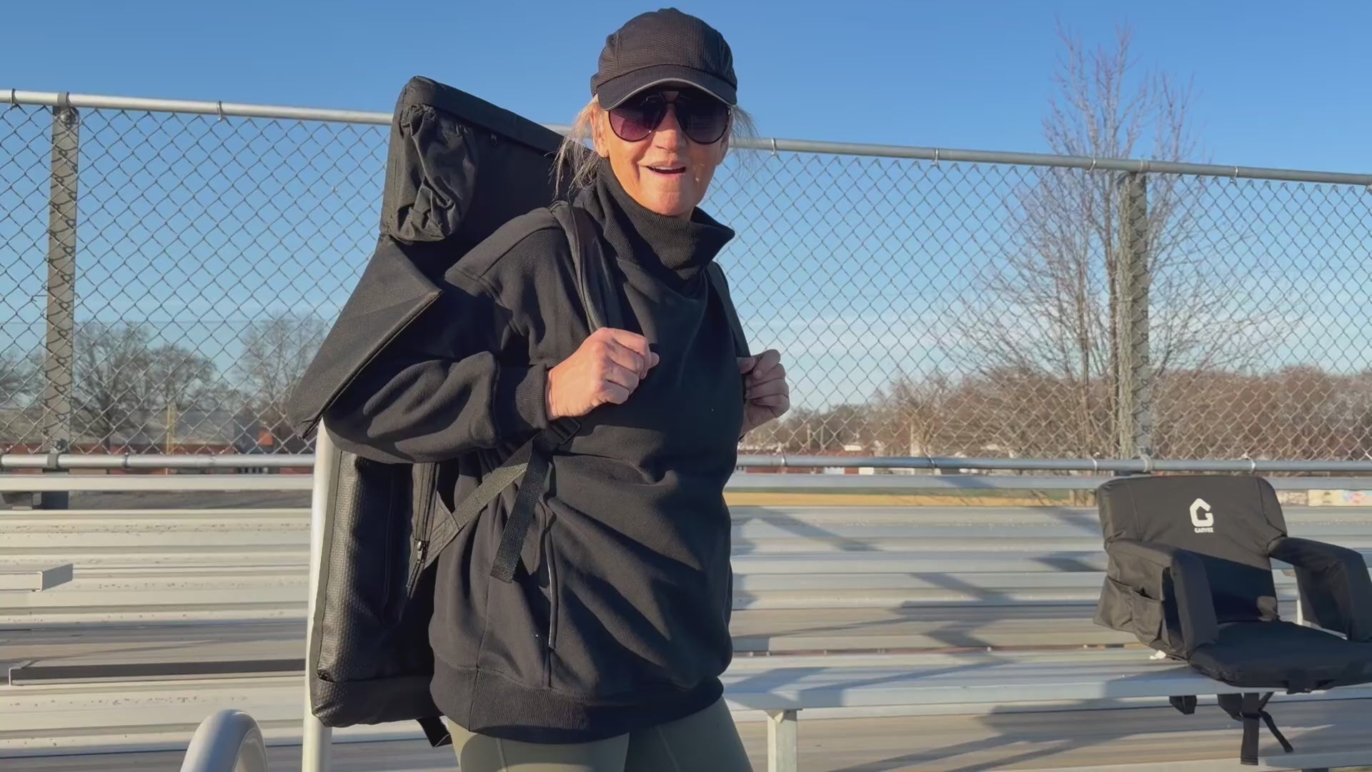 Garvee Portable Stadium Seats (Set of 2) - 20.5" Extra Wide Bleacher Chairs with Back Support, Thick Padded Cushion & Storage - Black