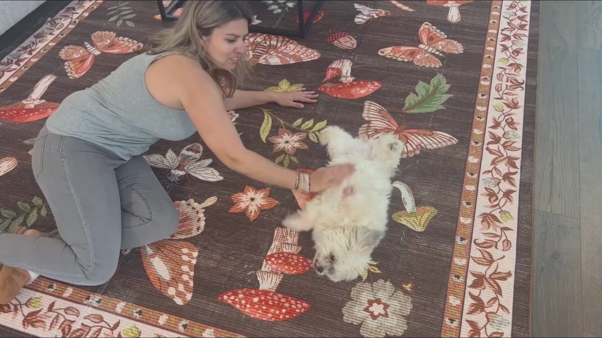 Garvee Mushroom Washable Rug 9x12 Area Rugs for Living Room, Insect Print Rug for Bedroom, Non Slip Throw Rugs With Rubber Back, Soft Low Pile Dining Room Under Table, Brown