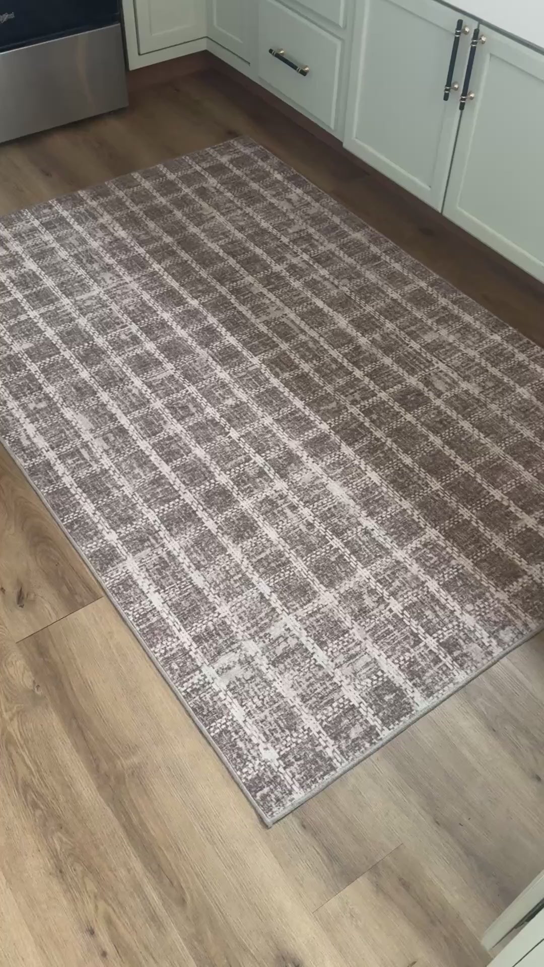 Garvee 4x6 Non-Slip Washable Low-Pile Rug - Checkered Braided Print for Bedroom Living Room Nursery Kitchen Entryway, Khaki Brown