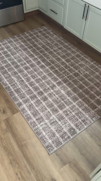 Garvee 4x6 Non-Slip Washable Low-Pile Rug - Checkered Braided Print for Bedroom Living Room Nursery Kitchen Entryway, Khaki Brown