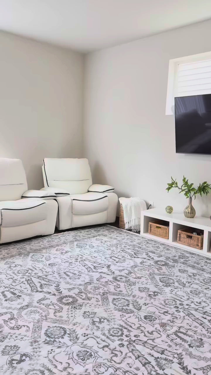 Garvee Area Rug 9x12 Washable Rug Light Grey, Persian Vintage Rugs, Ultra-Thin Foldable Vintage Rugs for Bedroom, Dining Room, Home Office, Pet & Child Friendly, Low Pile, Non-Shedding