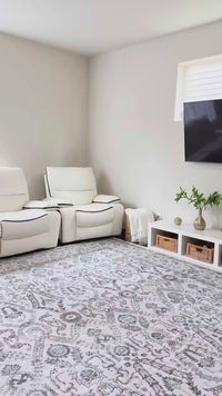 Garvee Area Rug 9x12 Washable Rug Light Grey, Persian Vintage Rugs, Ultra-Thin Foldable Vintage Rugs for Bedroom, Dining Room, Home Office, Pet & Child Friendly, Low Pile, Non-Shedding