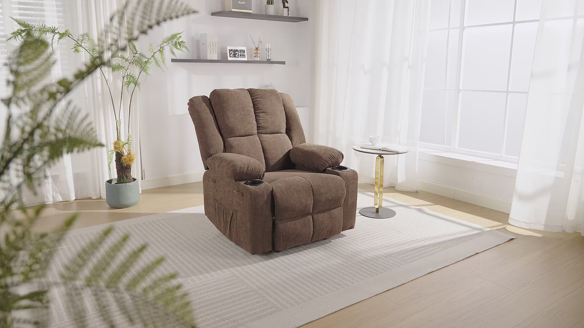 Garvee Manual Recliner Chair with Heating & Massage, Ergonomic Overstuffed Reclining Chair with Side Pockets, Q235 Steel Frame Lazy Boy Recliner Single Sofa for Living Room Bedroom, Brown