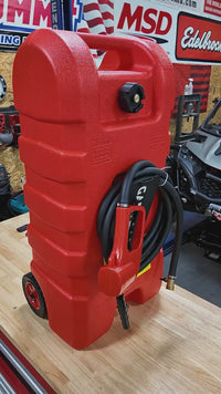 Garvee Upgraded 16 Gallon Gas Tank, Heavy-Duty Fuel Can with Manual Transfer Pump, 10FT Hose, and Casters, Leak-Proof Portable Gas Container for Lawn Mowers, Tractors, Boats, and Snow Blowers, Red