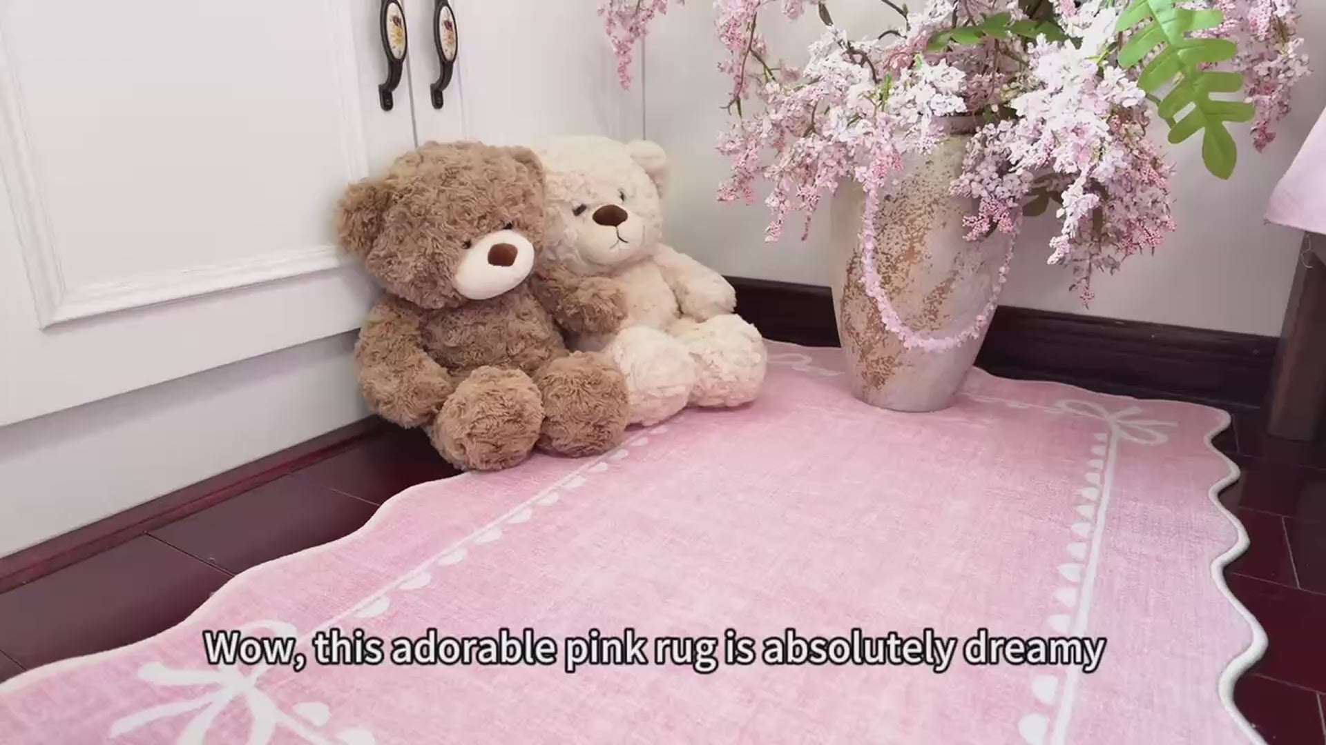 Garvee Scalloped Bow Rug Solid Pink Washable 5x7 Non-Slip Soft Low Pile for Living Room Dorm Nursery Kids Room
