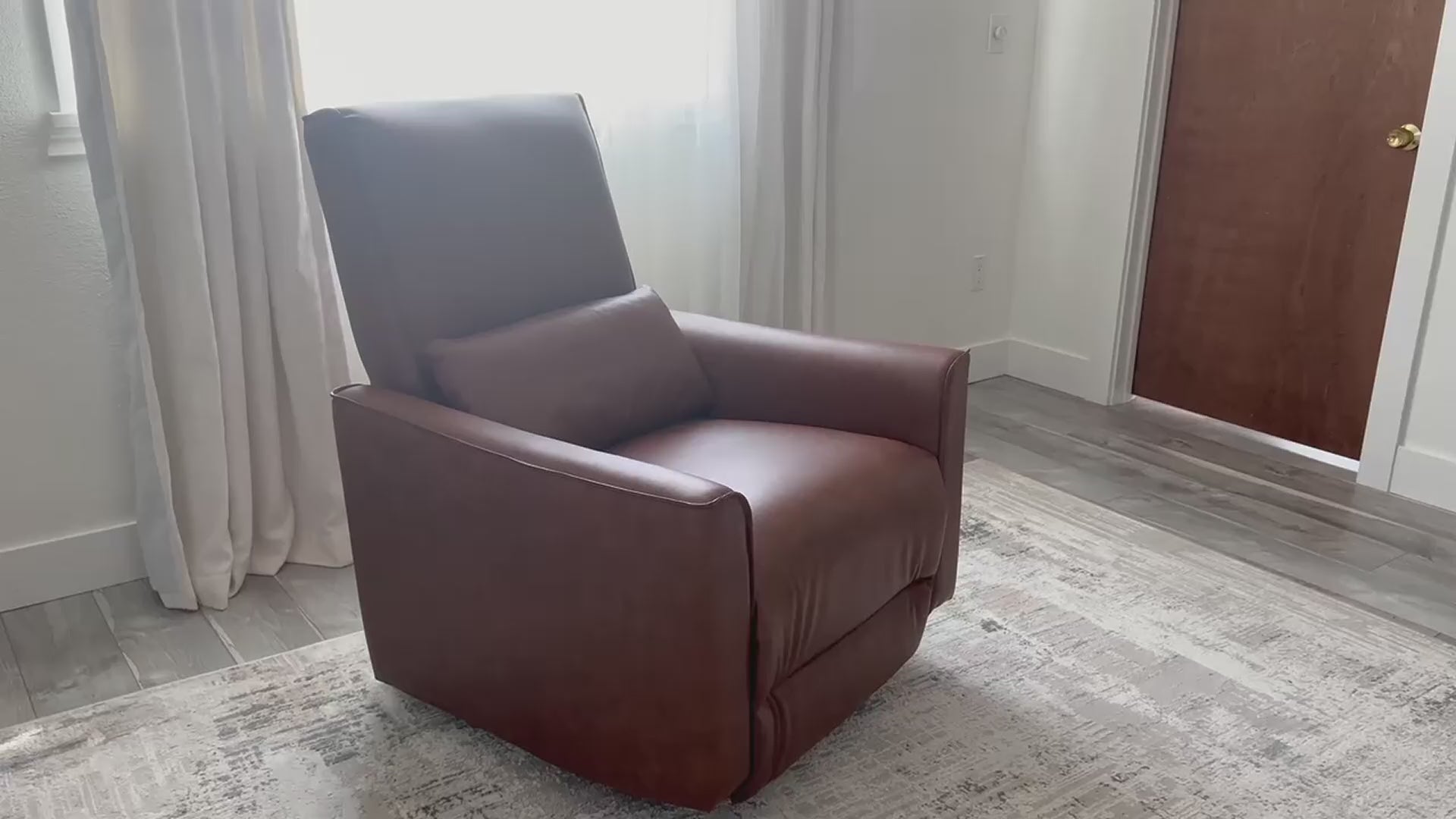 Garvee Swivel Rocking Manual Recliner Chair for Adults, Rocker Recliner Glider Deep Seat PU Leather Sofa Chair with High Backrest for Nursery, Living Room, Bedroom & Home Movie Theater, Brown