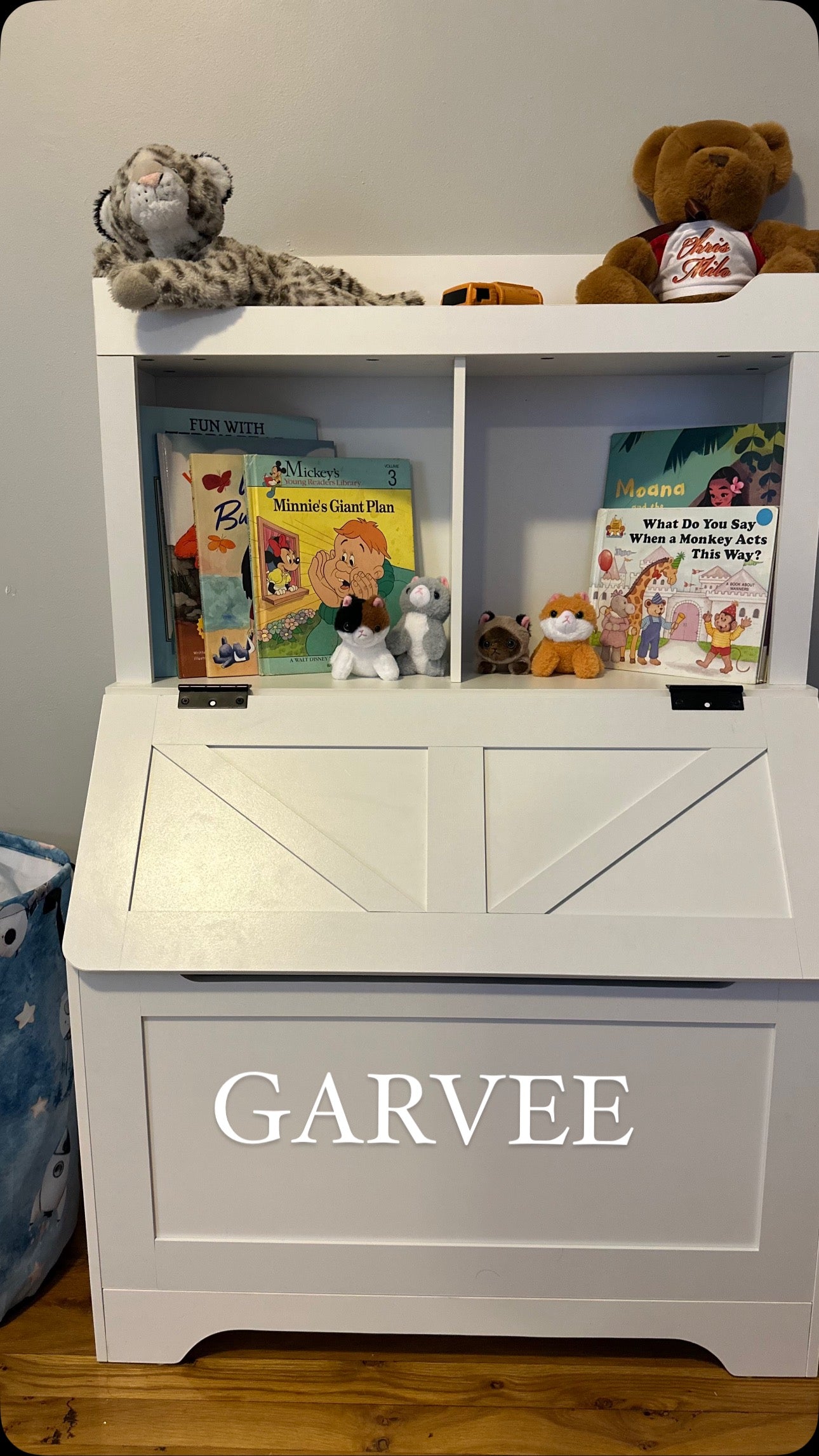 Garvee Toy Storage Organizer, Kids Bookshelf with Flip-Top Lid and Cubby, Wood Kids Bookcases Fit for Playroom, Children's Room, Bedroom, Nursery School - White