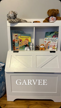 Garvee Toy Storage Organizer, Kids Bookshelf with Flip-Top Lid and Cubby, Wood Kids Bookcases Fit for Playroom, Children's Room, Bedroom, Nursery School - White