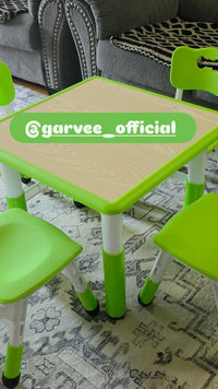 Garvee Square Kids Table and Chairs Set, 60 x 60CM, Height Adjustable Desk with 4 Seats, Graffiti Desktop, Non-Slip Legs, Multi-Activity Table for Classrooms Daycares Home - Green Color