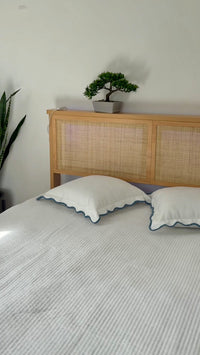 Garvee Full Bed Frame with Natural Rattan Headboard, LED Lights & Wooden Support Legs, No Box Spring Needed, Easy Assembly, Modern Design