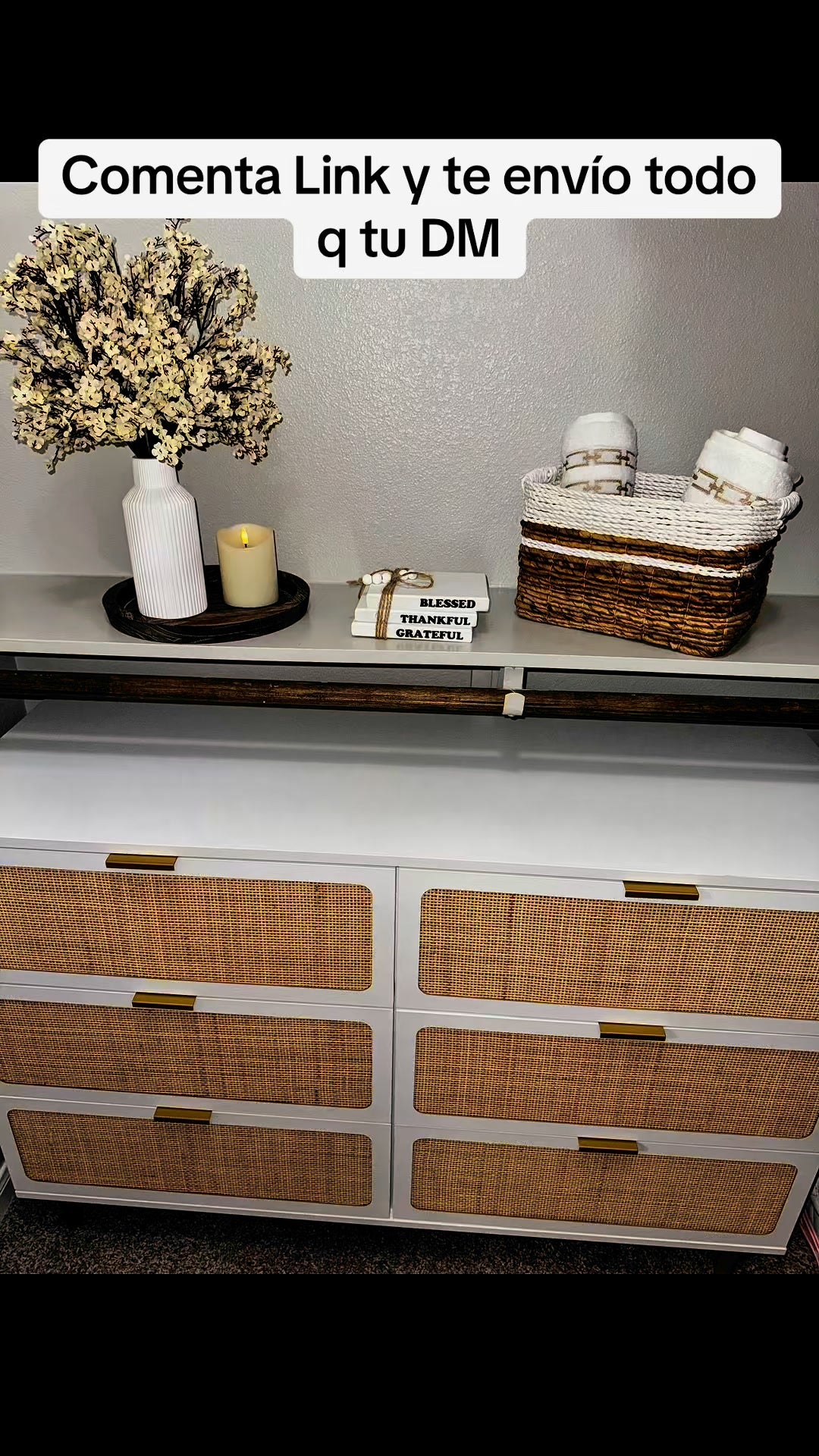 Garvee Rattan 6 Drawers Dresser for Bedroom, Large Double Dresser with Deep Drawers, Chest of Drawers for Closet with Wide Top, Long Wooden Dresser for Living Room, Hallway, Kids Room, White