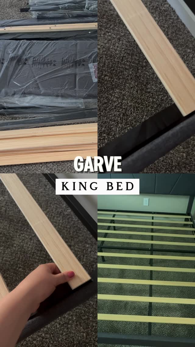 Garvee King Size Bed Frame with Adjustable Headboard, Linen Upholstered Platform Bed Frame with Strong Wooden Slats, Mattress Foundation, No Box Spring Needed, Easy Assembly, Gray