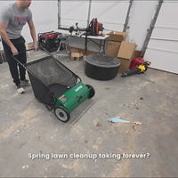 Garvee Heavy-Duty Push Lawn Sweeper Green 21in with 4 Spinning Brushes, Adjustable Height, Steel Frame, Large Capacity Bags, Smooth Tires for Lawns & Gardens