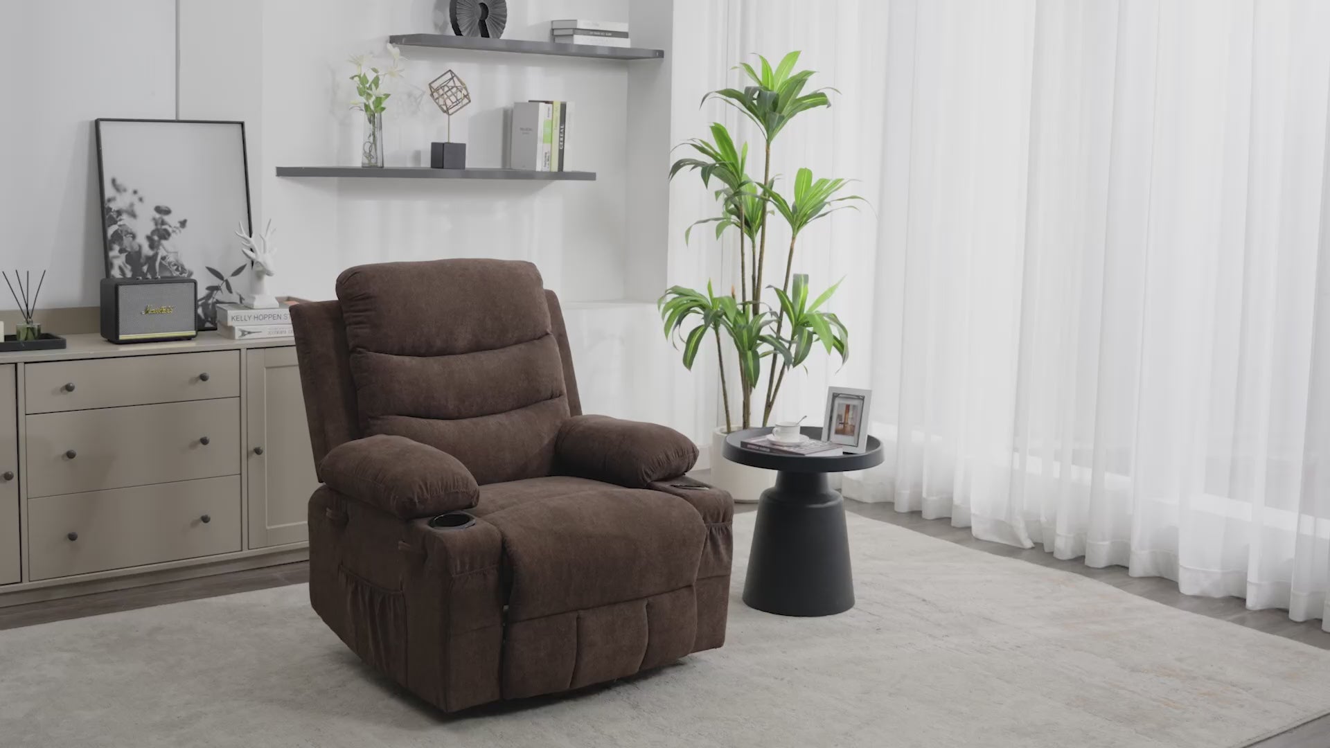 Garvee Power Lift Recliner Chair for Elderly, Oversized Electric Lift Chair with Heat and Massage, Corduroy Adjustable Recliner with Cup Holders & Side Pocket for Living Room, Linen Brown