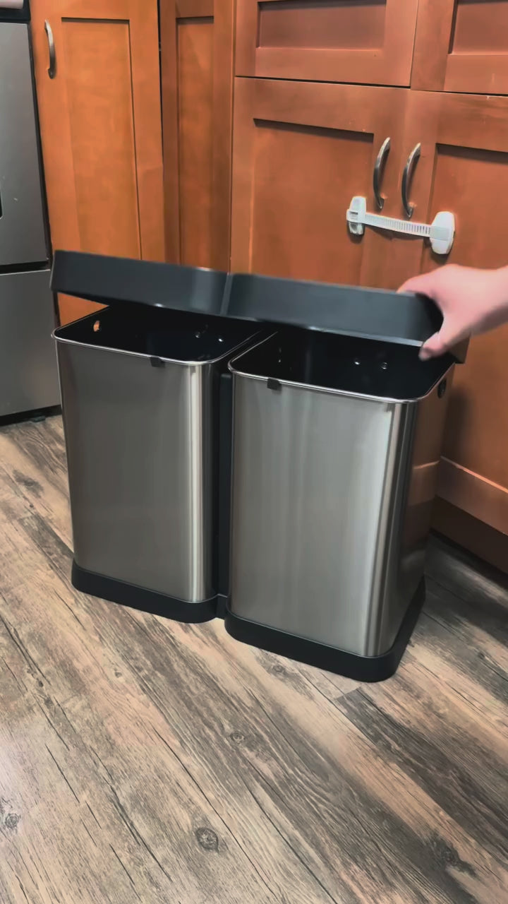 Garvee 2x5.3 Gallon Kitchen Trash Can, Dual Compartment Waste Bins, Open Top, Lidless Stainless Steel Trash Bin for Office Kitchen Restaurant