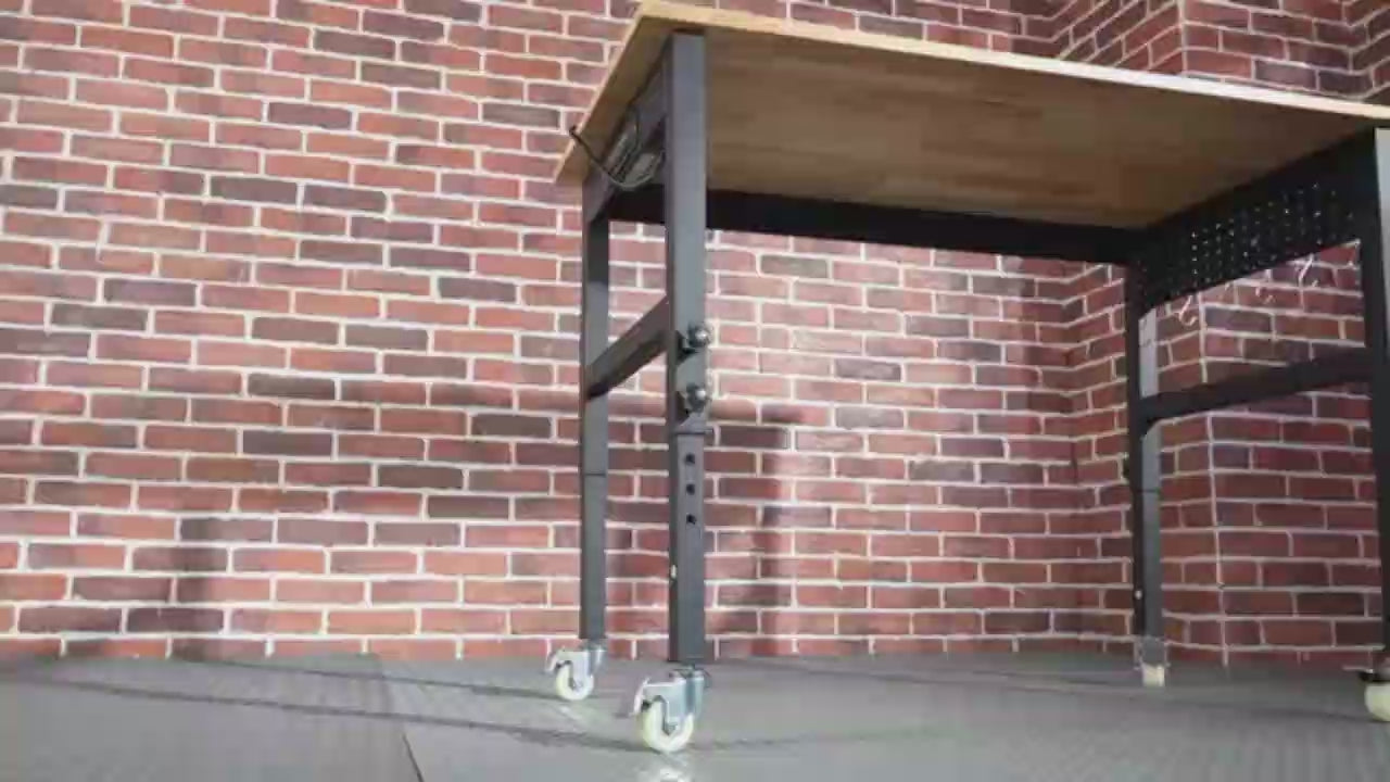 Garvee 70"x 21" Adjustable Workbench with Power Outlet, 29.5" - 39.4" Adjustable Height Garage Workbench with Rulers, Pegboard, Hooks, Wheels, 2000 Lbs Load Capacity for Workshop, Office, Garage, Home