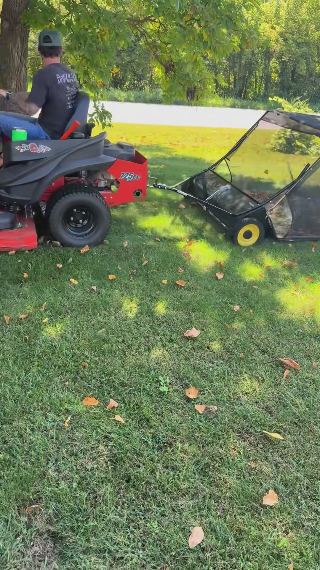 Garvee 50" Tow-Behind Lawn Sweeper - 27 cu.ft. Heavy-Duty Grass & Leaf Collector with Adjustable Height & Dumping Rope Design, Black