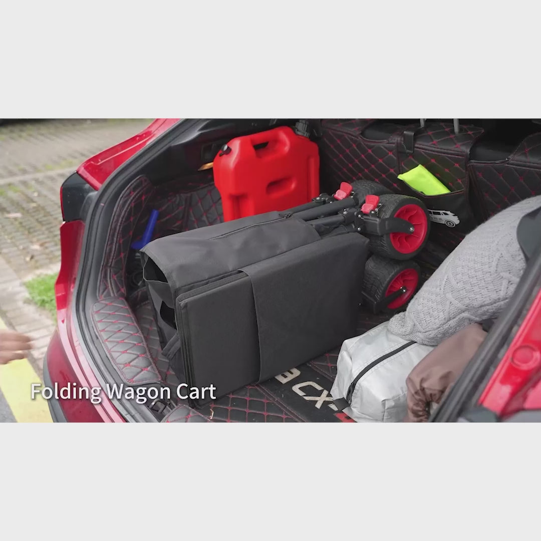 Garvee Folding Wagon - Heavy Duty Portable Garden Utility Cart with Side Pocket, Wheel Brakes & Large Capacity Foldable Grocery Wagon for Camping