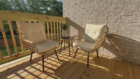 Garvee 3 Piece Outdoor Wicker Patio Bistro Set, Rattan Conversation Set with Glass Top Coffee Table and Cushioned Chairs, All-Weather Balcony Furniture Set for Poolside, Garden, Backyard, Beige