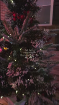 Garvee 3ft Mini Christmas Tree, 2 Set Pre-Lit Artificial Tree with 78 Lights, Tabletop Christmas Tree with 8 Lighting Modes, Snow Flocked Xmas Tree with Snowflake Base, Battery Operated