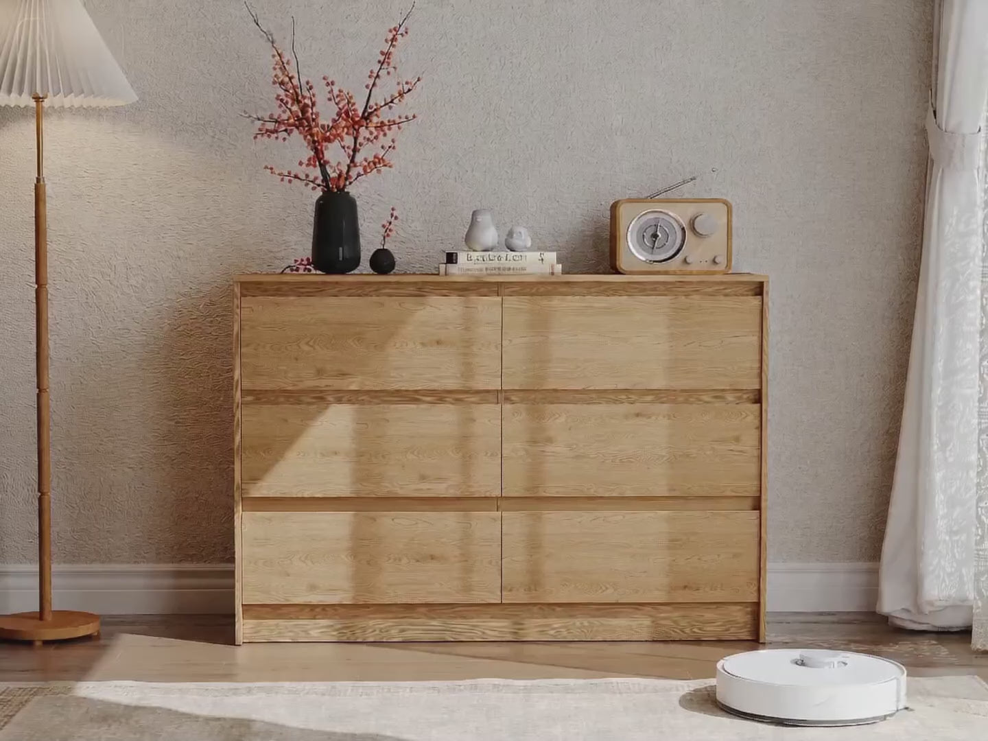 Garvee 6 Drawers Dresser for Bedroom, 47" Wide Wood Dressers & Chests of Drawers with Handle-less Design Design, Wooden Storage Organizer Cabinet for Living Room/ Home/Farmhouse(Natural Oak)