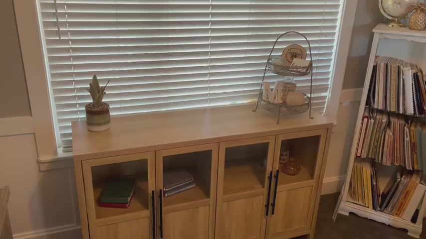 Garvee Sideboard Buffet Cabinet with 4 Glass Doors, 55" Large Buffet Cabinet with Storage, Modern Farmhouse Storage Cabinet Table for Kitchen Dining Room, Living Room, Pear Wood