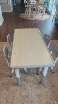 Garvee Kids Table and Chair Set, Height Adjustable Toddler Table and 4 Chairs Set for Ages 2-10, Graffiti Desktop, Non-Slip Legs, Arts & Crafts Table, Children Activity Table for Daycare Classroom Home - Grey