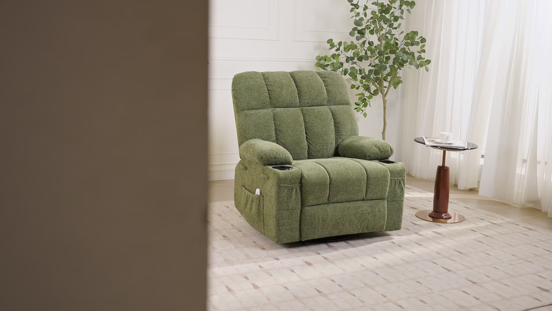 Garvee Ultra-Comfort Oversized Massage Recliner Chair with Heat, Lumbar Support, Side Pockets & Dual Cup Holders, Manual Swivel Rocker for Living Room, Bedroom, Nursery, Green