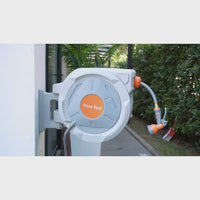 Garvee Retractable Garden Hose Reel, 5/8 In x 65 Ft With 9 Function Sprayer Nozzle, Any Length Lock, Automatic Rewind and Slow Return System, Wall Mounted and 180 Deg Swivel Bracket
