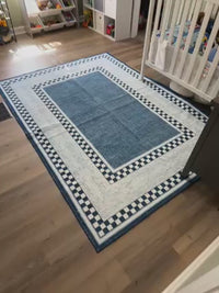 Garvee Area Rug 5x7, No Slip Washable Checkered Pattern Rug, Low-Pile, Blue, Living Room Bedroom Dining Room