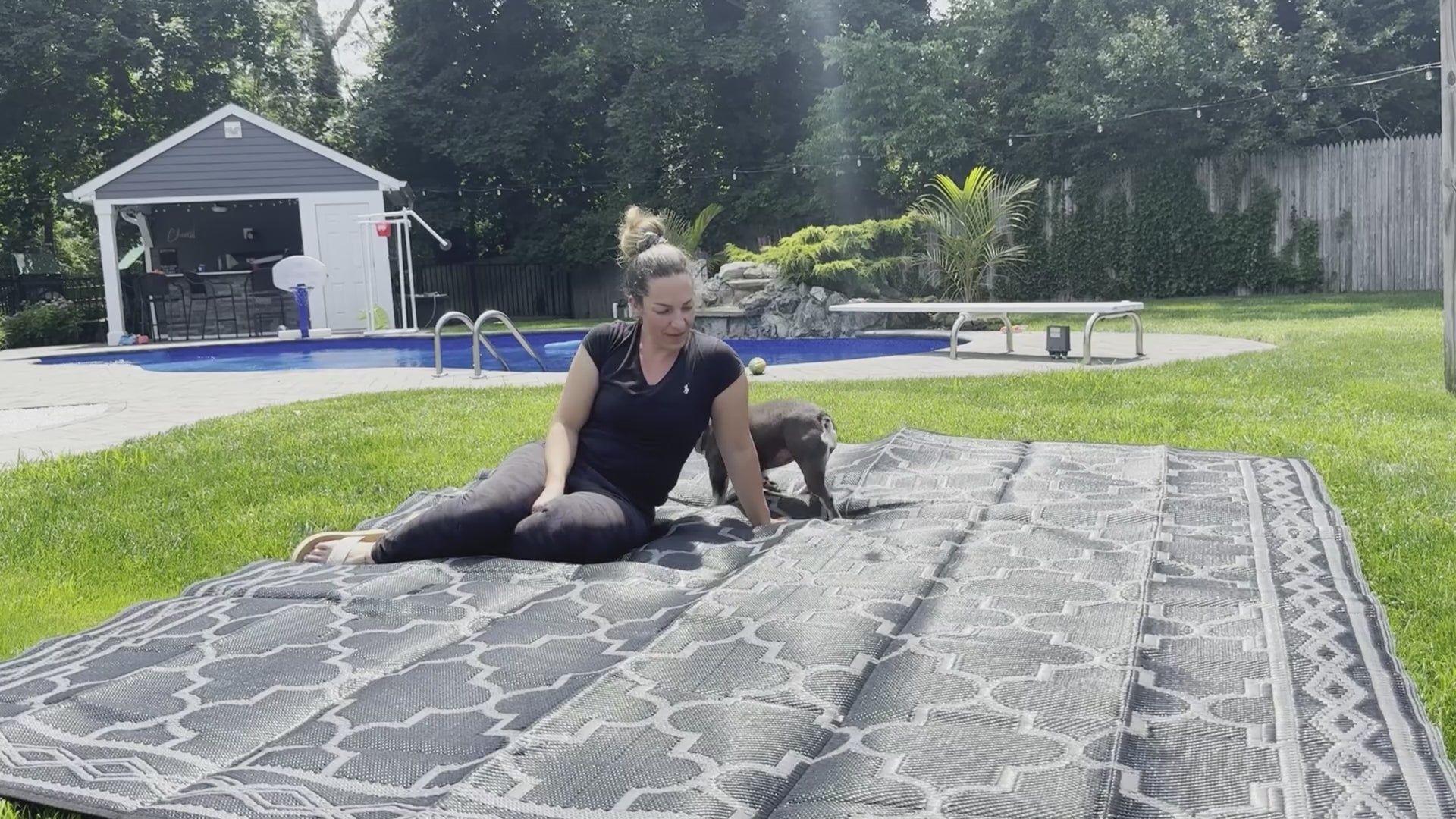 Garvee Outdoor Black Grey 8x10 Rug Carpet Waterproof Reversible Patio Rug Moroccan Print Camping Rug Plastic Straw Rug Geometric Rv Mat for Camping Picnic Backyard Deck Balcony Porch Beach