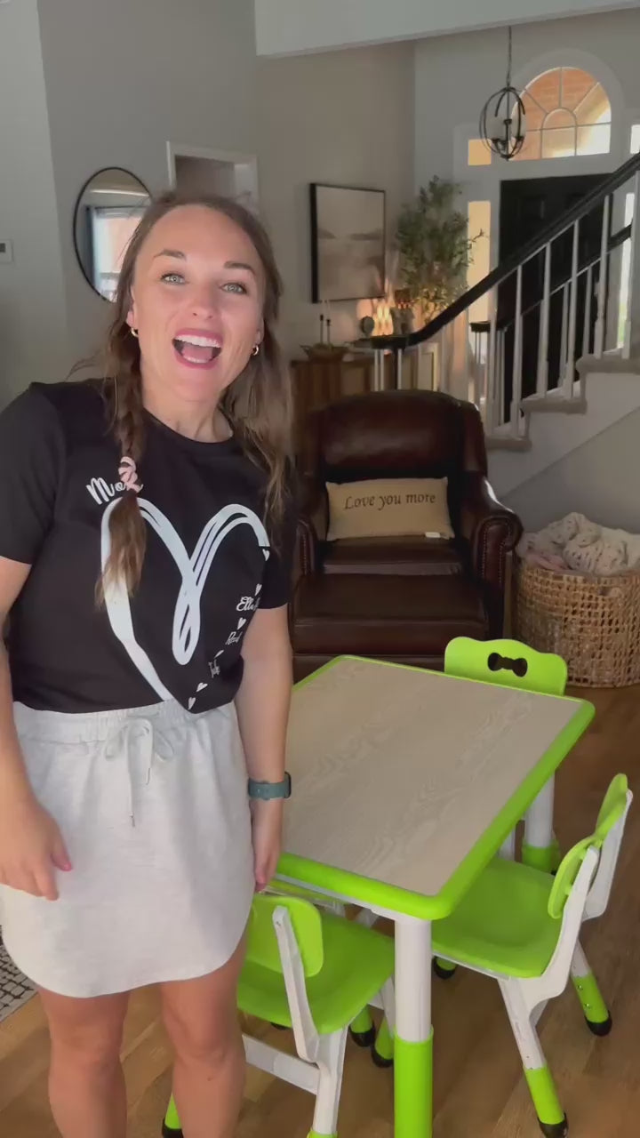 Garvee Kids Table and Chairs Set, Adjustable Height 4-Seat Desk for Ages 2-10, Arts & Crafts Study Table for Classrooms, Daycares & Homes, Green