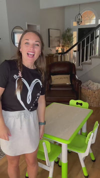 Garvee Kids Table and Chairs Set, Adjustable Height 4-Seat Desk for Ages 2-10, Arts & Crafts Study Table for Classrooms, Daycares & Homes, Green